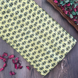 Mashru Silk Hand Block Printed Fabric - Yellow / Mehndi - Small Butti - Vastra Raag