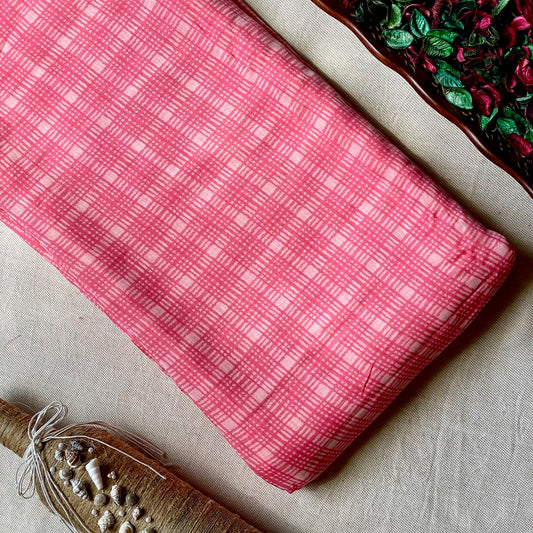 Pure Muslin Printed Fabric - Pink - Checks