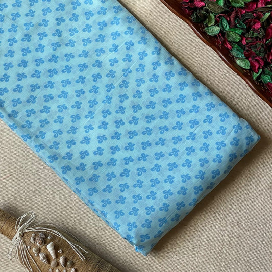 Pure Muslin Printed Fabric - Blue - Small Butti