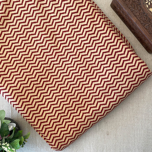 Pure Cotton Printed Fabric - Maroon/Cream Zig Zag