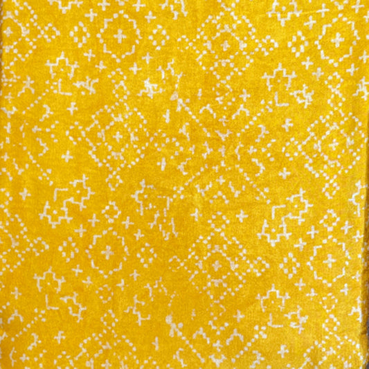 Mashru Silk Hand Block Printed Fabric - Yellow