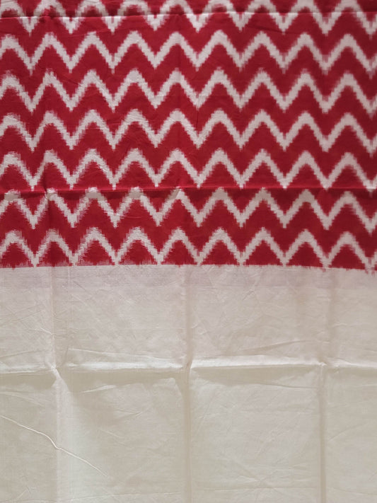 Pure Cotton Ikat Handloom Dupatta - White/Red