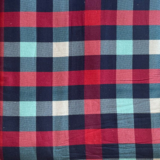 Khadi Cotton Printed Fabric - Multicolor Checks