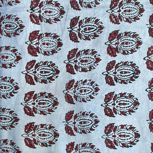 Mashru Silk Hand Block Printed Fabric - Light Slate Gray / Maroon - Big Butta