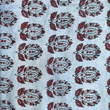 Mashru Silk Hand Block Printed Fabric - Light Slate Gray / Maroon - Big Butta - Vastra Raag