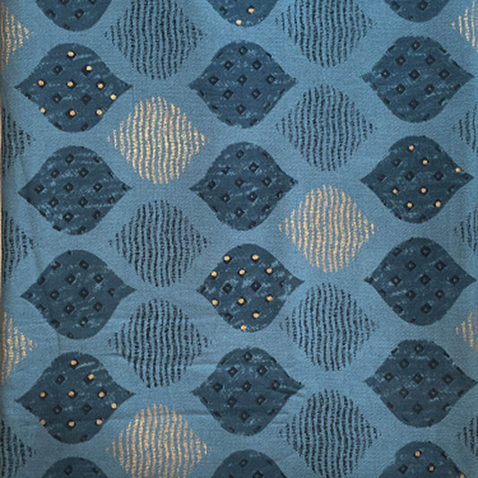 Khadi Cotton Printed Fabric - Navy Blue