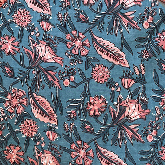 Pure Cotton Printed Fabric - Grey/Pink Foral Veli Sanganeri