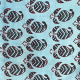 Mashru Silk Hand Block Printed Fabric - Moonstone Blue / Green - Mango (Keri) - Vastra Raag