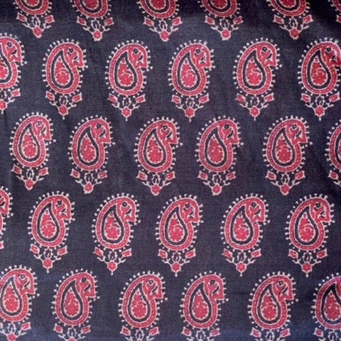 Cotton Silk Printed Fabric - Black/Red Butta - Mango - Dabu