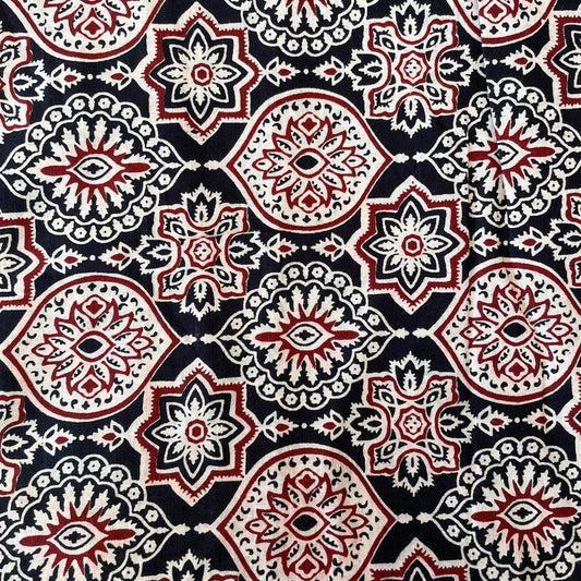 Pure Cotton Printed Fabric - Black/Badam Ajrakh