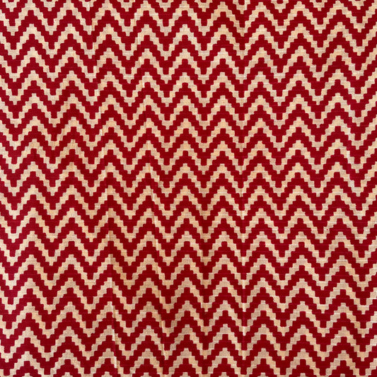 Pure Cotton Printed Fabric - Red/Cream Zig Zag