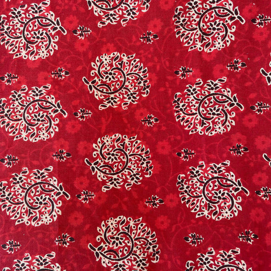 Pure Cotton Printed Fabric - Red/Cream Big Round Butta