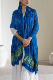 Blue - Pure Modal Silk Lehriya Bandhani Dupatta with Zari Lagdi Patta