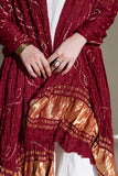 Maroon - Pure Modal Silk Lehriya Bandhani Dupatta with Zari Lagdi Patta