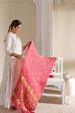 Pink - Pure Modal Silk Bandhani Checks Pallu Dupatta with Zari Lagdi Patta