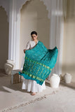 Rama Green - Pure Modal Silk Bandhani Checks Pallu Dupatta with Zari Lagdi Patta