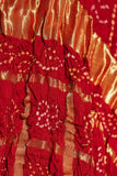 Red - Pure Modal Silk Bandhani Checks Pallu Dupatta with Zari Lagdi Patta