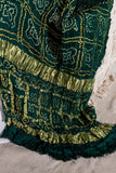 Bottle Green - Pure Modal Silk Bandhani Checks Pallu Dupatta with Zari Lagdi Patta