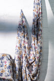 100% Pure European Linen Printed Fabric - Floral - Blue/Indigo/Beige