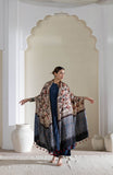 Cream/Black/Blue - Modal Silk Ajrakh Hand Block Dupatta