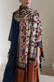 Cream/Orange - Modal Silk Ajrakh Hand Block Dupatta