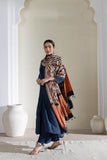 Cream/Orange - Modal Silk Ajrakh Hand Block Dupatta
