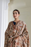 Cream/Black - Modal Silk Ajrakh Hand Block Dupatta