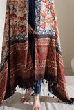 Cream/Maroon - Modal Silk Ajrakh Hand Block Dupatta