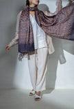 Ajrakh Hand Block Printed - Handloom Pure Tussar Silk Stole - Purple - Vastra Raag