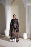 Modal Silk Ajrakh Hand Block Dupatta with Lagdi Patta - Black