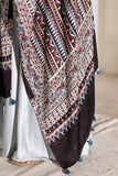 Cream/Maroon/Blue - Modal Silk Ajrakh Hand Block Dupatta