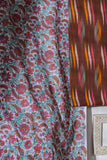 Pure Cotton Ikat Weaved Hand Block Printed 3 PC Suit with Kota Doria Dupatta - Brown - Vastra Raag
