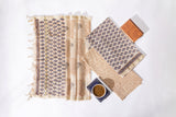 Pure Chanderi Silk Hand Block Printed 3 PC Suit - Sandy Brown/Blue