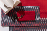 Pure Cotton Ikat Weaved 3 Piece Suit Piece - Grey/Red - Vastra Raag