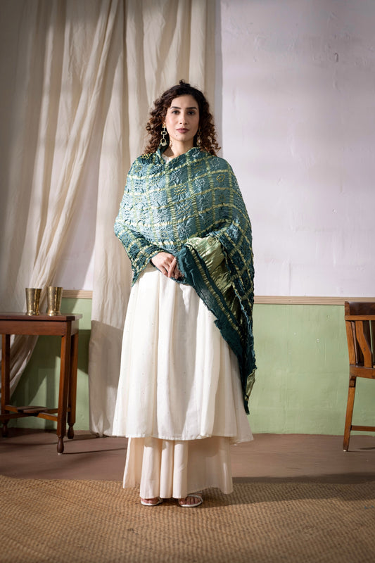 Ombre Dyed Garchola Bandhani Modal Silk Dupatta with Zari Lagdi Patta
