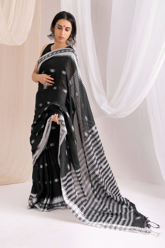 Begumpuri Handloom Cotton Saree - Black/Grey