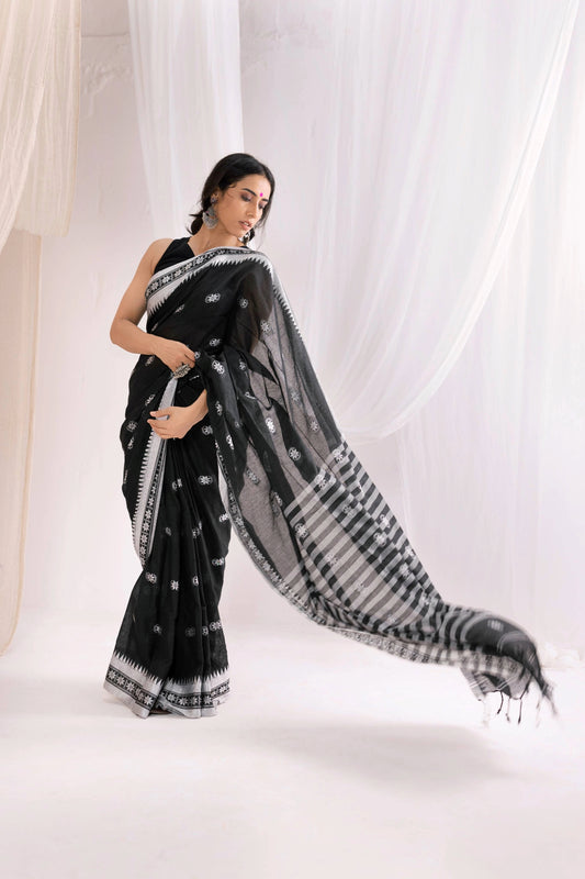 Begumpuri Handwoven Cotton Saree - Black/Grey