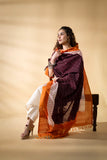 Deep Brown - Pochampally double Ikat cotton dupatta