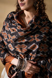 Brown/Black - Pochampally double Ikat cotton dupatta
