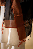 Brown/Black - Pochampally double Ikat cotton dupatta
