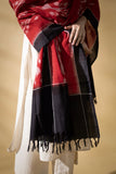 Red/Black - Pochampally double Ikat cotton dupatta