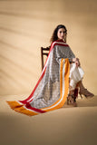 Grey/Red/Yellow - Pochampally double Ikat cotton dupatta