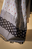 Grey/Black - Pochampally double Ikat cotton dupatta