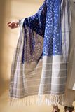 Grey/Blue - Pochampally double Ikat cotton dupatta