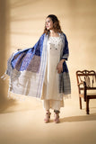 Grey/Blue - Pochampally double Ikat cotton dupatta