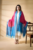 Blue/Pink - Pochampally double Ikat cotton dupatta