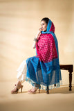 Blue/Pink - Pochampally double Ikat cotton dupatta