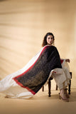 Black/White - Pochampally double Ikat cotton dupatta