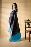 Black/Blue - Pochampally double Ikat cotton dupatta