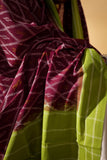 Deep Brown/Green - Pochampally double Ikat cotton dupatta